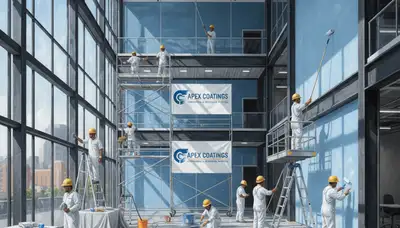 Commercial painting team in Albany, NY applying durable coatings to a commercial building exterior