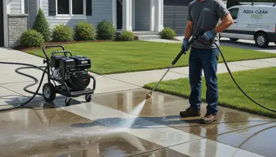 Concrete pressure cleaning in Albany, NY for driveways and walkways to remove stains and grime