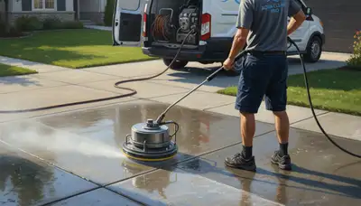 Albany, NY painters pressure cleaning a concrete driveway to remove stains and grime