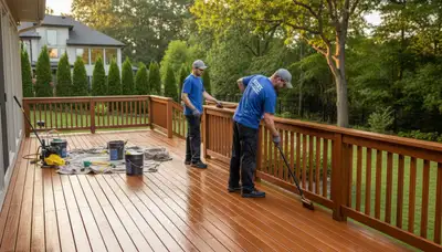 Albany, NY deck staining service by Paint Pros protecting wood from weather damage