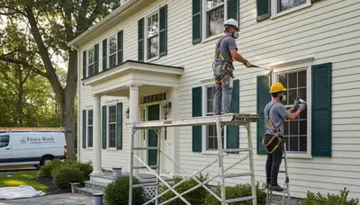 Albany, NY painters painting a home exterior for professional residential painting services